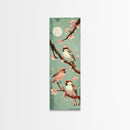 Delicate Sparrows Perched On Cherry Blossoms Under Full Moon Serene Nighttime Setting Captured Tall Framed Canvas Print Nature Scene