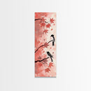 Red and Black Maple Leaves with Birds Perched on Branches Japanese Framed Canvas Print Ukiyo-e Art Skinny Tall Art