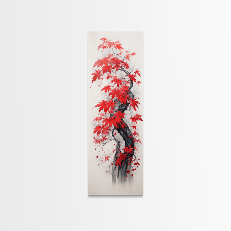 Autumn Leaves On A Twisted Trunk, Tall Skinny Canvas Print, Perfect For Feng Shui Spaces, Japanese Style Wall Art