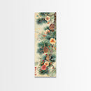 Pine Tree Branches With Blossoms And Pine Cones In Japanese Style Ukiyo-e Art Framed Canvas Print Skinny Art Tall Art