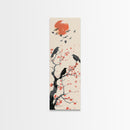 Crows On Bare Tree Branches Against Red Sun Skinny Art Wood Block Print Japanese Style Art Framed Canvas Print Tall Art Ukiyo-e Art