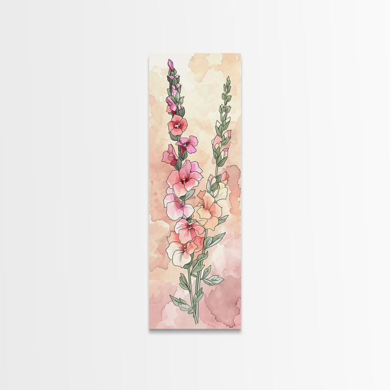 Vibrant Gladiolus Skinny Art Tall Art Japanese Ukiyo-e Inspired Floral Framed Canvas Print for Brightening Any Room