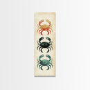 Coastal Crabs Skinny Art Tall Art Japanese Ukiyo-e Inspired Nautical Framed Canvas Print for Beach House or Ocean Lovers