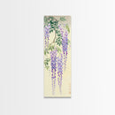 Cascading Wisteria Blossoms in Shades of Purple and Green - Skinny Art, Japanese Wall Decor, Framed Canvas Print, Ukiyo-e Style