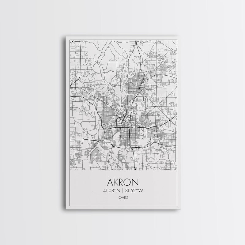 Akron Street Map, Akron Map, Map Wall Art, Office Wall Art, City Map Print, Minimalist, Modern Art, Wall Art, Canvas Print, Canvas Wall Art