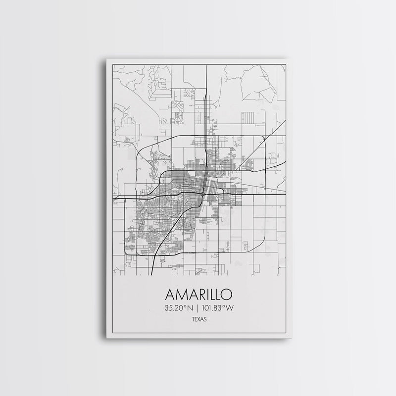 Amarillo Street Map, Texas Map, City Map Wall Decor, Travel Wall Art, Minimalist, Modern Art, Wall Art, Canvas Print, Canvas Wall Art