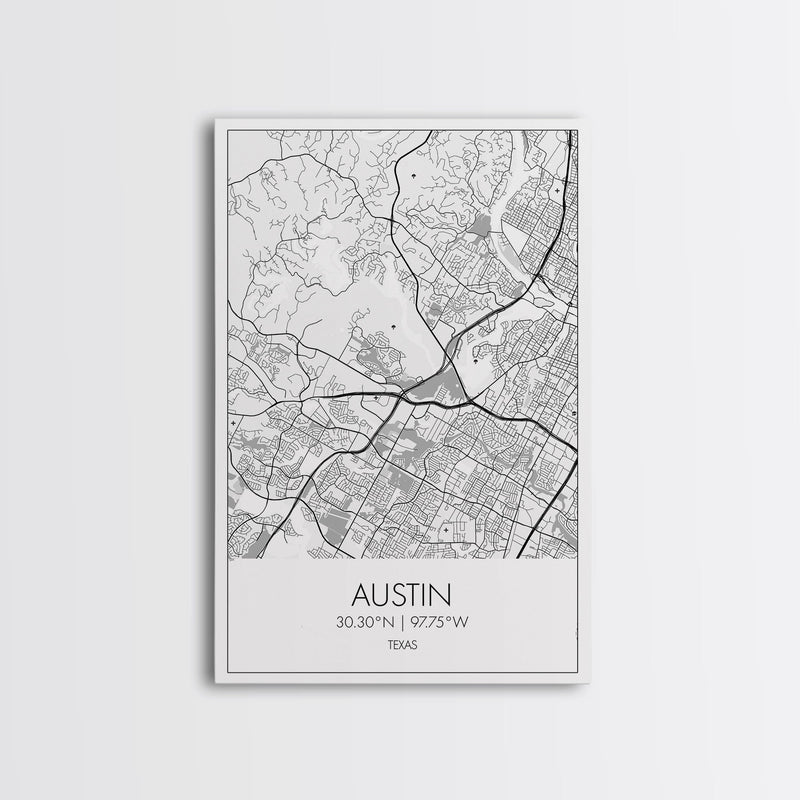 Austin Street Map, Texas Map, City Map Art, Office Wall Art, Travel DÃ©cor, Minimalist Art, Wall Art, Canvas Print, Canvas Wall Art