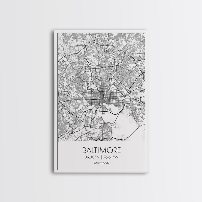 Baltimore Street Map, Maryland Map, City Wall Art, Travel Print, Bedroom Print, Modern Art, Wall Art, Canvas Print, Canvas Wall Art