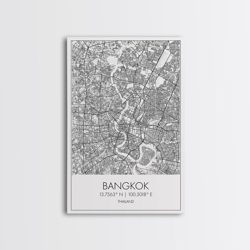 Bangkok Street Map, Thailand Map, City Wall Art, Asia Travel Art, Reception DÃ©cor, Modern Art, Wall Art, Canvas Print, Canvas Wall Art