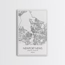 Newport News Street Map, Virginia Map, City Map Art, Modern Art, Wall Art, Canvas Print, Home Wall Décor, Girl Graduation Gift, Travel Art