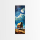 Vintage Covered Wagon Painting Framed Canvas Print, Rustic Wall Art, Farmhouse Art, Moody Art, Landscape Painting, Southwest Wall Art