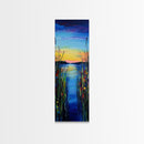 Vibrant Lake Reflection Framed Canvas Print lake Tahoe art landscape painting sunset over water coastal decor extra wide wall art