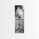 Lone Tree, Cracked Earth, Framed Canvas Print, wabi sabi art, moody art, landscape painting, above bed wall art,minimalist art, extra wide art