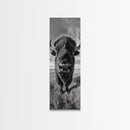 Majestic Bison Close-Up, Framed Canvas Print, rustic wall art, cowboy home décor, wildlife photography, farmhouse art, black and white photography