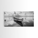 Tranquil Canoe Reflection, lake Tahoe art, nautical decor, seascape painting, coastal landscape art, panoramic painting, framed canvas print