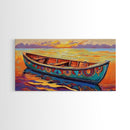 Sunset Canoe, seascape painting, coastal painting, nautical wall art, above sofa art, ocean decor, bright colors, Canvas Print