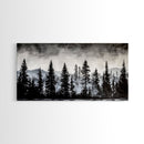 Pine Tree Forest, Moody Landscape Painting, Black and White Wall Art, Nature Wall Art, Extra Wide Art, Framed Canvas Print, Rustic Decor