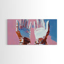 Hands Abstract Art, Pop Art Painting, Whimsical Art, Pink and Blue Wall Art, Modern Decor, Framed Canvas Print, Unique Gift Idea