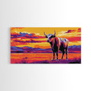 Bull, cattle, western ranch, cowboy lifestyle, moody colors, rustic home decor, scenic landscape, extra wide art, canvas print