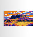 Mesa, desert sunset, southwest decor, extra wide wall art, western landscape painting, panoramic painting, framed canvas print