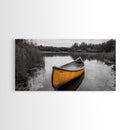 Rustic Canoe on Lake, coastal landscape art, lake Tahoe art, wabi sabi wall art, extra wide art, nautical decor, rustic art, Framed Canvas Print