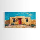 Pueblo Village, Moon Oil Painting, Southwest Wall Art, Rustic Landscape, Moody Art, Extra Wide Art, Desert Scene, Framed Canvas Print