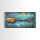 Rustic Oar, Coastal Decor, Nautical Wall Art, Teal Wall Art, Wabi Sabi Art, Gift Idea Him, Above Sofa Art, Framed Canvas Print, Boho Art