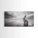 Rabbit Beach, whimsical art, coastal decor, animal painting, nature wall art, moody art, soft neutral tones, beach photography, Canvas Print
