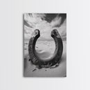 Horseshoe art, western decor, rustic wall art, wabi sabi wall art, moody photography, minimalist art, canvas print, living room art
