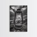 Stormy Lantern by the Sea, nautical decor, moody art, seascape painting, coastal painting, rustic wall art, framed canvas print