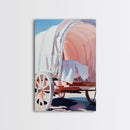 Rustic Wagon, pink abstract art, light pink wall art, vintage horse art, farmhouse art, rustic wall art, framed canvas print, gift idea