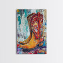 Western Boots, rustic wall art, abstract art, cowboy painting, farmhouse art, bold textured art, framed canvas print, vintage gift idea
