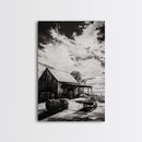Vintage Barn, Rustic Landscape, Canvas Print, farmhouse art, rustic wall art, barn landscape oil painting, moody art, above couch art, wabi sabi art