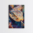 Moody Snake Art, Abstract Wildlife Painting, Colorful Serpent, Southwest Decor, Rustic Art, Framed Canvas Print, Unique Gift
