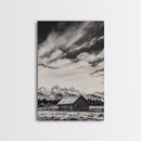Rustic Cabin, Smoky Mountain Art, Black and White Landscape, Western Wall Art, Wabi Sabi Art, Farmhouse Decor, Canvas Print