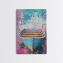 Blue Rowboat Painting, Nautical Painting, Coastal Wall Art, Rustic Decor, Extra Wide Art, Canvas Print, Farmhouse Art, Moody Art