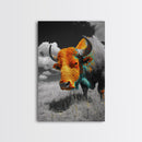 Colorful Buffalo Art, Southwestern Art, Rustic Home Decor, Bold Animal Art, Unique Gift Idea, Framed Canvas Print, Farmhouse Wall Art