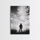 Lone Cowboy, coastal cowgirl wall art, moody art, western art, rustic decor, wabi sabi art, framed canvas print, extra wide art