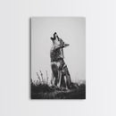 Howling Wolf, wildlife art, moody art, rustic decor, nature photography, black and white animal print, framed canvas print, minimalist art