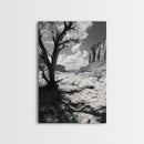 Desert landscape, Joshua tree art, western wall art, framed canvas print, southwest decor, black and white nature, rustic desert scene