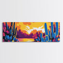 Sunset Desert Cacti, Joshua tree art, southwest wall art, extra wide art, pink orange wall art, minimalist art, Canvas Print