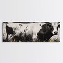 Black and White Cow, farmhouse art, rustic wall art, extra wide art, wabi sabi art, vintage horse art, Canvas Print