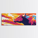 Sunset Bull, bull art, southwest wall art, pink orange wall art, extra wide art, rustic decor, Canvas Print