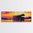 Western Wheels, cowboy painting, rustic wall art, gift idea, farmhouse decor, panoramic art, extra wide art, framed canvas print