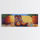 Floral Cowboy Boots, boho art, chicano art, whimsical art, southwest wall art, western decor, pink orange wall art, Framed Canvas Print
