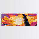 Colorful Wolf Art, sunset animal painting, moody art, pink orange wall art, extra wide art, framed canvas print, panoramic painting
