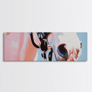 Horse close-up, minimalist art, pink abstract art, soft pastel, boho art, extra wide art, framed canvas print, modern farmhouse decor
