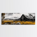 Western Ranch, barn landscape oil painting, rustic decor, farmhouse art, extra wide art, framed canvas print, above couch wall art