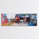 Abstract Barn, barn landscape oil painting, farmhouse art, rustic wall art, extra wide art, framed canvas print, colorful decor
