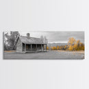 Log Cabin, Fall Art, Rustic Wall Art, Farmhouse Art, Cozy Cabin Art, Landscape Painting, Wabi Sabi Art, Above Couch Art, Framed Canvas Print